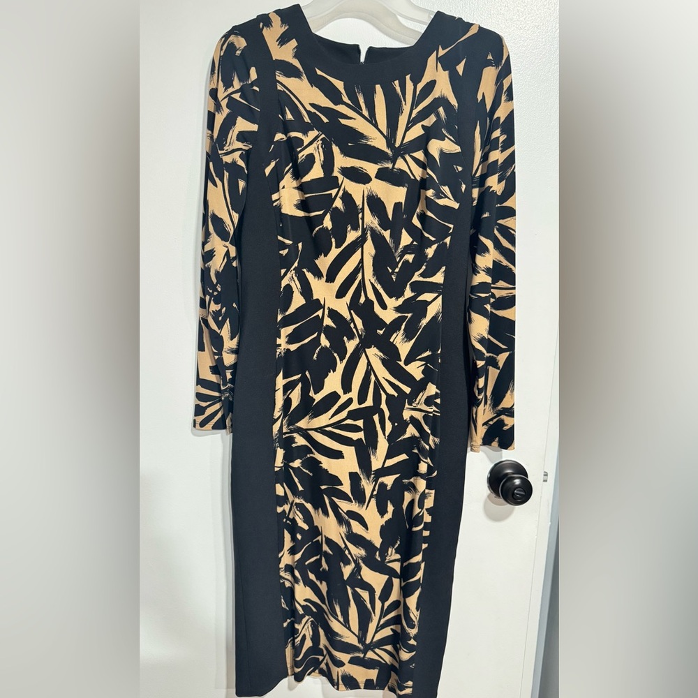 Maggy London Black and Tan Long Sleeve Dress